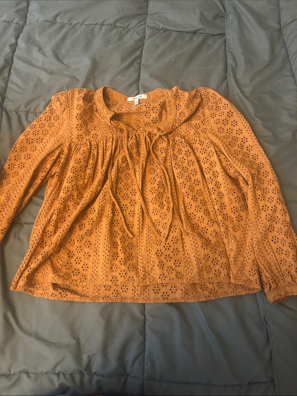 Madewell Eyelet Tie-Neck Blouse in Burnt Orange